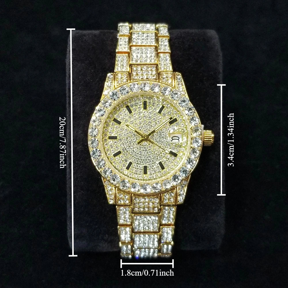 Elegante Diamantenuhren Damen Mode Silber Rund Edelstahl Quarzuhr Iced Out Glänzend Wasserdichte Uhr Geschenk für Frauen