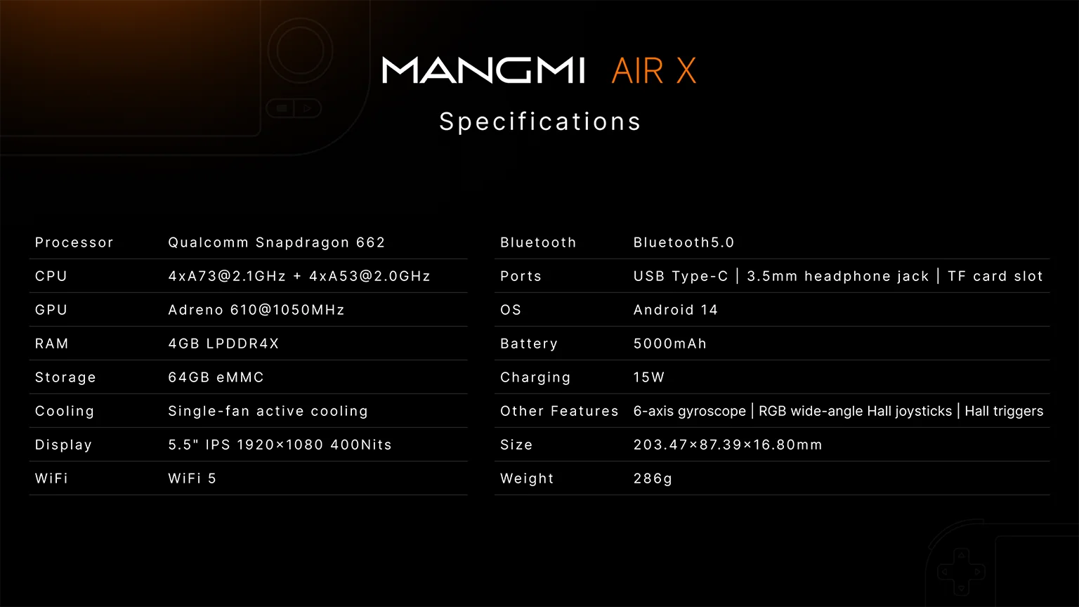 MangMi Air X Spielekonsole Android 5,5 Zoll 1080P 11-Touchscreen IPS 5000 mAh Hall-Effekt Joystick Trigger tragbare Spielekonsolen