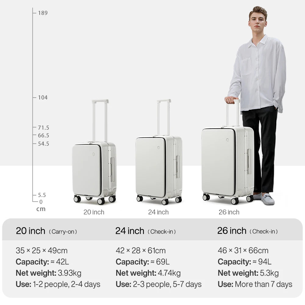 Mixi NEUER Aluminiumrahmen-Koffer Handgepäck Rollkoffer mit USB-Anschluss, Getränke- und Handyhalter für die Kabine, 20 24 Zoll