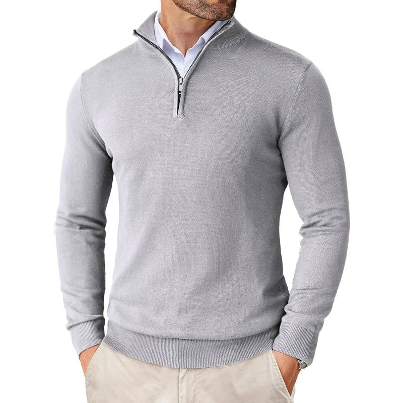 Herren-Strickpullover mit Stehkragen, Reißverschluss, Slim Fit, leicht, Rollkragen, lässig, Half Turtleneck, gestrickt, für Outdoor und Streetwear