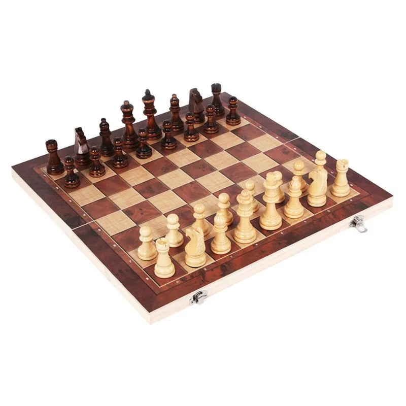 3-in-1 Holz-Schach-Backgammon-Dame-Reisespiele Schachspiel Brett Dame Unterhaltung Weihnachtsgeschenk