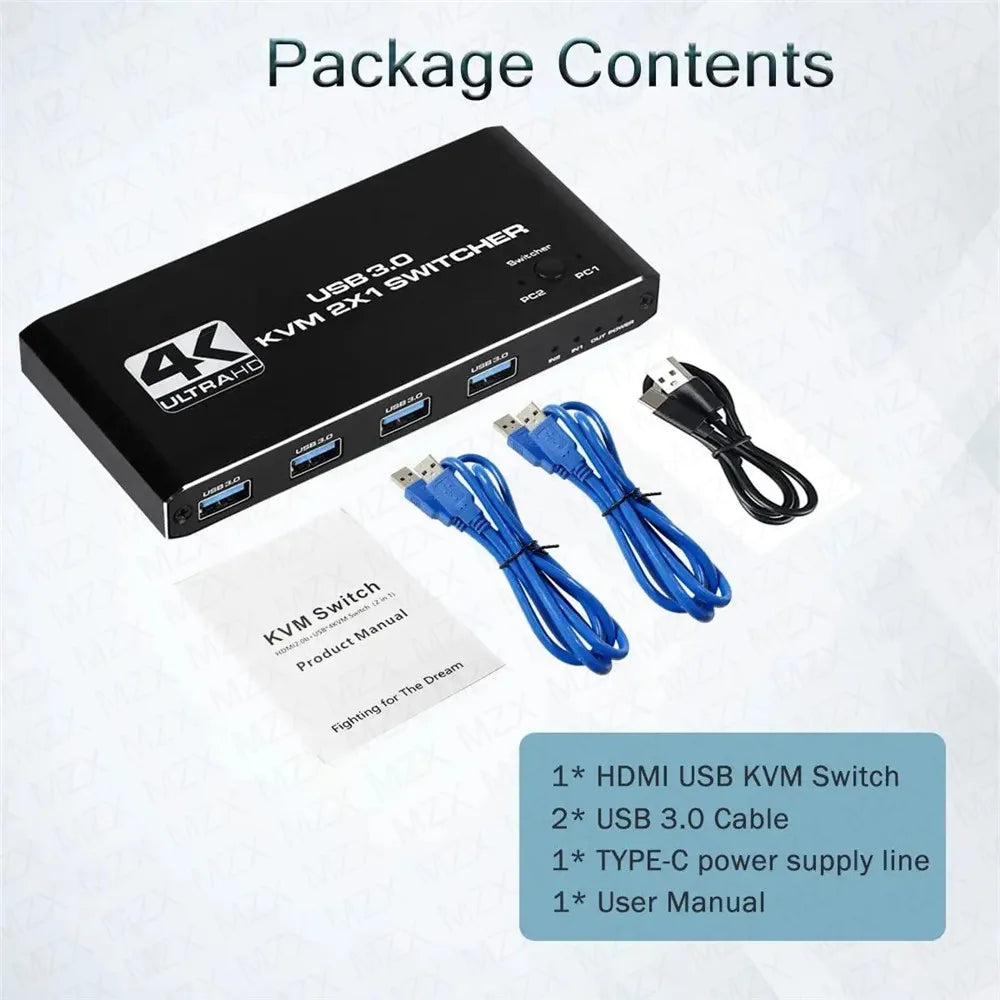 KVM Switch 4K 60Hz Umschalter USB 3.0 Hub Dockingstation Splitter Dock 2 Computer Tastatur Maus Drucker PC Zubehör teilen