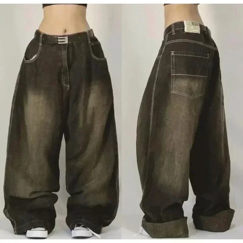 Amerikanische Y2K 2025 Neue weite Baggy Black Jeans Oversized Damen Street Casual Joker Denim-Hose Paar-Jeans Vintage Streetwear