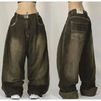 Amerikanische Y2K 2025 Neue weite Baggy Black Jeans Oversized Damen Street Casual Joker Denim-Hose Paar-Jeans Vintage Streetwear