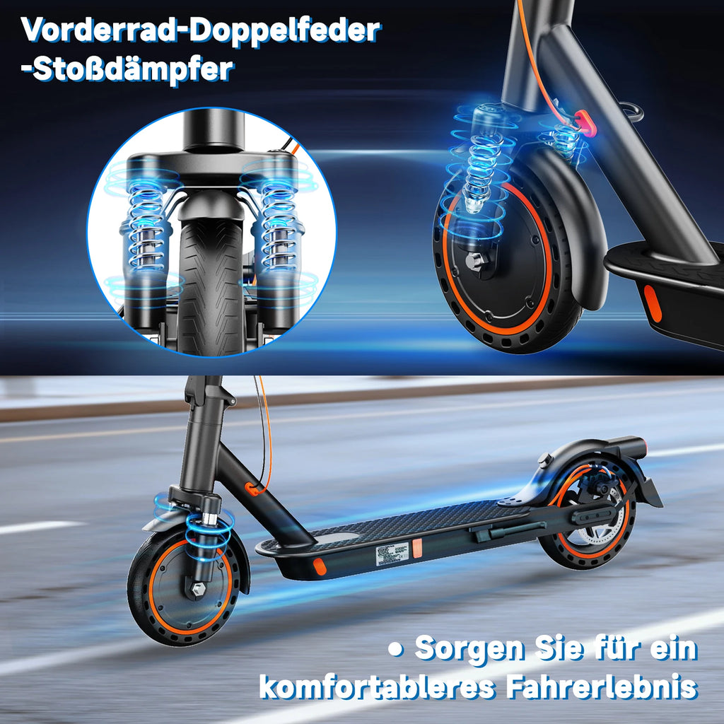 TODIMART T6 ABE E Scooter Mit Straßenzulassung, 30-35 km range, 350-500W brushless motor, dual brakes, and 8.5-inch run-flat tires