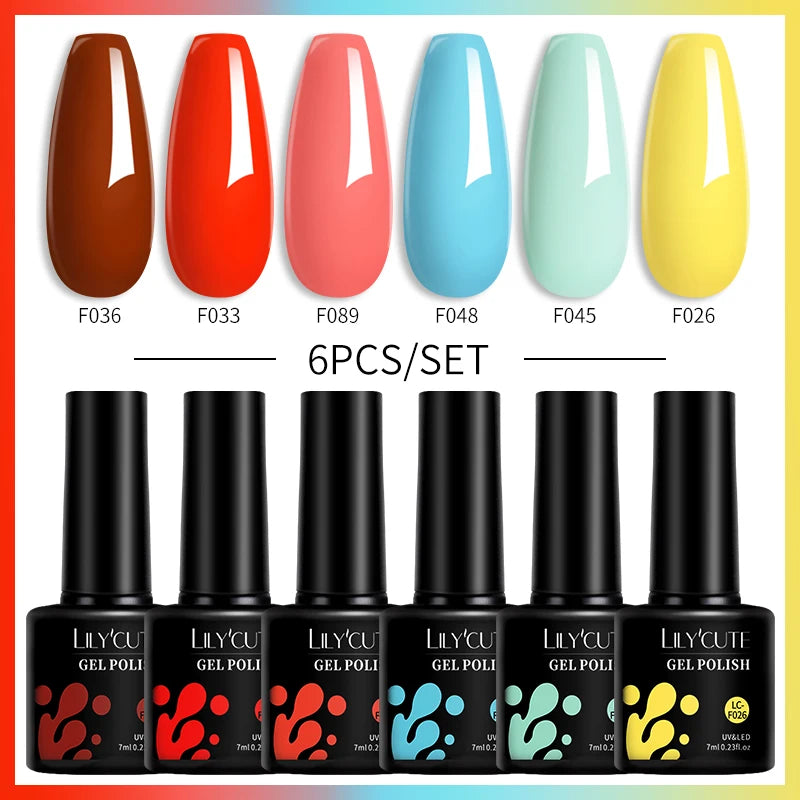 LILYCUTE 7ML 6PCS Neon Gel Nagellack Set fluoreszierend Farbwechsel Semi Permanent Soak Off Maniküre-Kit Nail Art Gel
