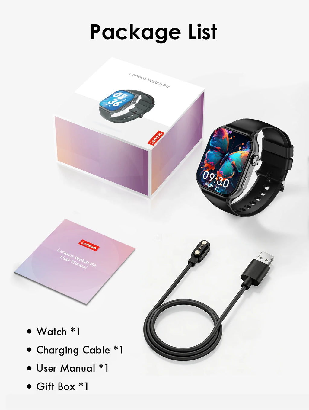 Lenovo 2026 Smartwatch 1,96" HD AMOLED Display Herzfrequenz-Gesundheitsüberwachung Bluetooth-Sprachanrufe Smartwatch für Android IOS