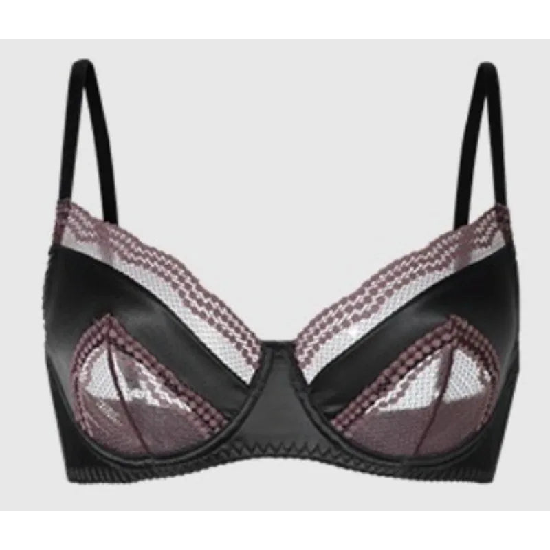 Sexy französisches Satin-Spitzen-Dessous-Set für Damen mit großer Oberweite, transparenter, schmaler Brustbereich, ultra-dünnes Sommer-BH-Set mit kleinen Cups, S-XL