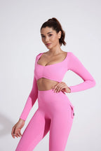 QINACTIVE Damen Yoga Shirts Crop Top Langarmshirts für Damen Yoga Sport Fitness Gym Kleidung Workout Tops