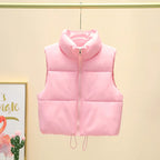 Winter Kurze Daunen Weste Damen Warmer Stehkragen Reißverschluss Jacke Freizeit Mode Gesteppte Cropped Mäntel Street Outerwear
