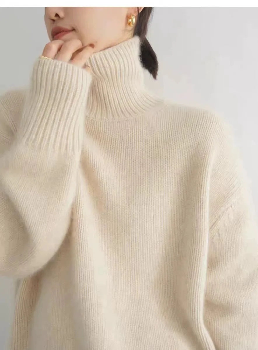 2023 Herbst und Winter Rollkragenpullover 100% reiner Kaschmir Damen Loose Sweater verdickter Wollpullover Überwurf faules Unterteil