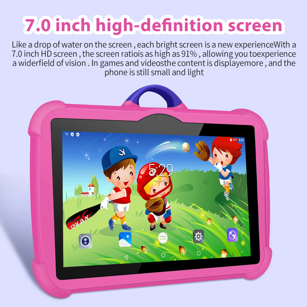 Neues Cartoon-Muster Kinder-Tablet 7 Zoll Quad-Core 4GB RAM 64GB ROM Android Lernspiele Tablets Kindergeschenke