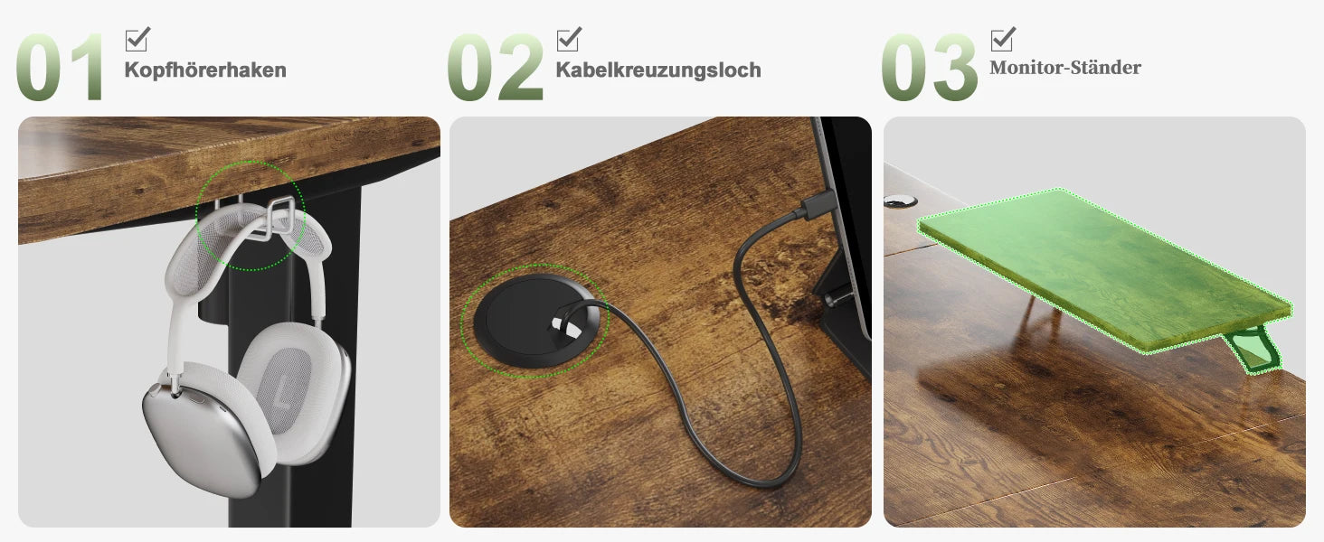 Devoko elektrischer höhenverstellbarer Schreibtisch 120 × 60 cm mit Monitorständer Ergonomischer Sitz-Steh-Schreibtisch (Weiß)
