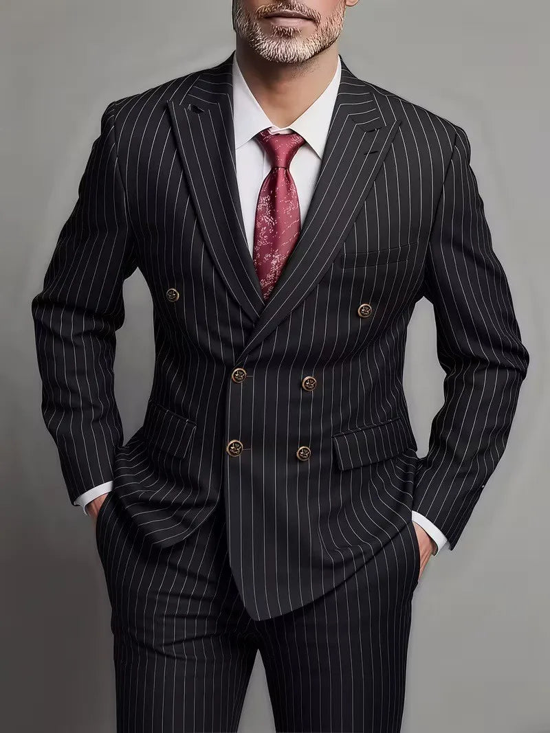 Herrenanzüge Herren Zweiteiliger Anzug Zweireihig Herren Modisches und Slim-fit Design Bräutigam Hochzeitsanzug Lässiger gestreifter Stoff