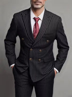 Herrenanzüge Herren Zweiteiliger Anzug Zweireihig Herren Modisches und Slim-fit Design Bräutigam Hochzeitsanzug Lässiger gestreifter Stoff
