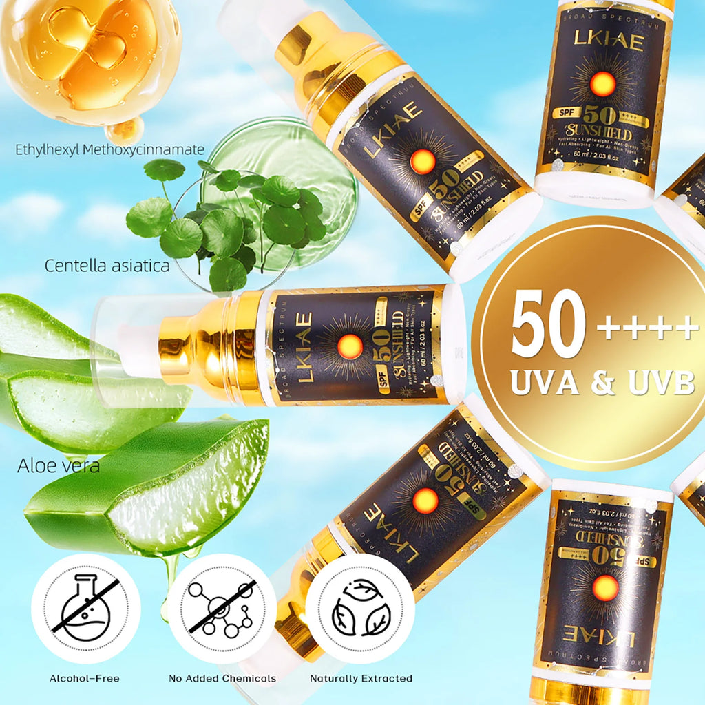 LKIAE Sonnencreme, Breitspektrum LSF 50, UVA/UVB, leicht & nicht fettend, Sonnenschutz, für Gesicht, Körper, nicht komedogen, 60ml