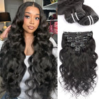 Wellenförmige Clip-in-Echthaarverlängerungen Clip Ins 120 Gramm Body Wave 18 Zoll 8 Stück Naturschwarz 100% Echthaar
