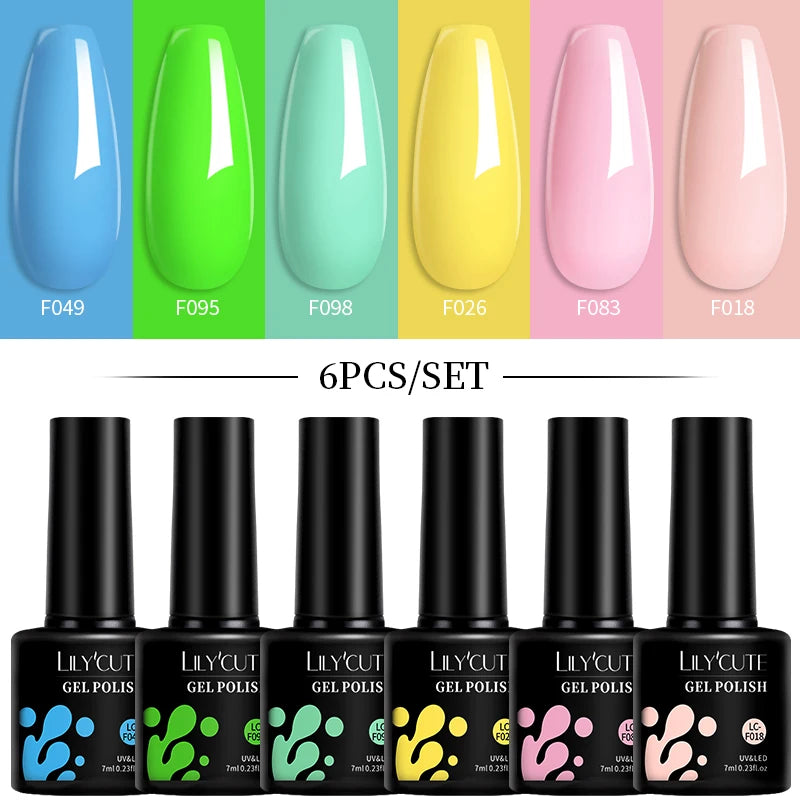 LILYCUTE 7ML 6PCS Neon Gel Nagellack Set fluoreszierend Farbwechsel Semi Permanent Soak Off Maniküre-Kit Nail Art Gel