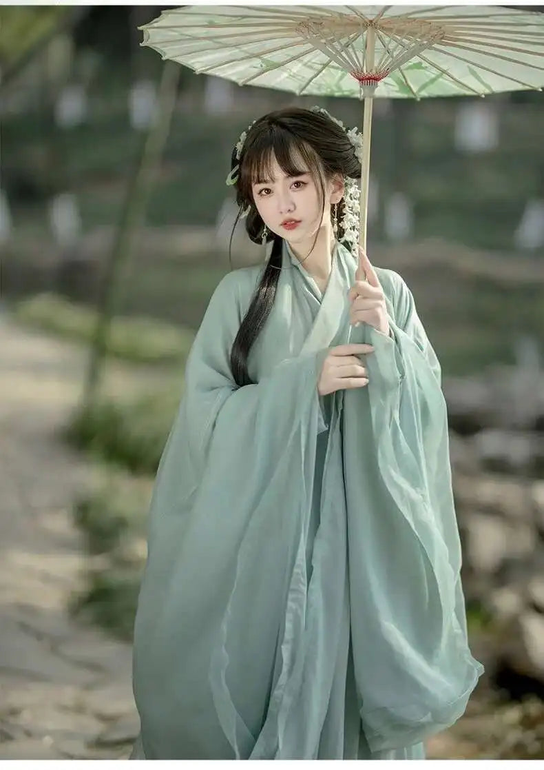 China Traditionelle Hanfu Damen Abendkleider Elegante Feenrock Weite Große Ärmel Elegantes Kleid Bankett Tanz Kleidung Frühling