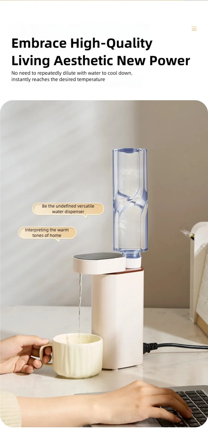 2000W Sofort-Heißwasserspender, 3-Sekunden-Schnellerhitzung, kompatibel mit Mineralwasser/Flaschenwasser, tragbarer Wasserspender
