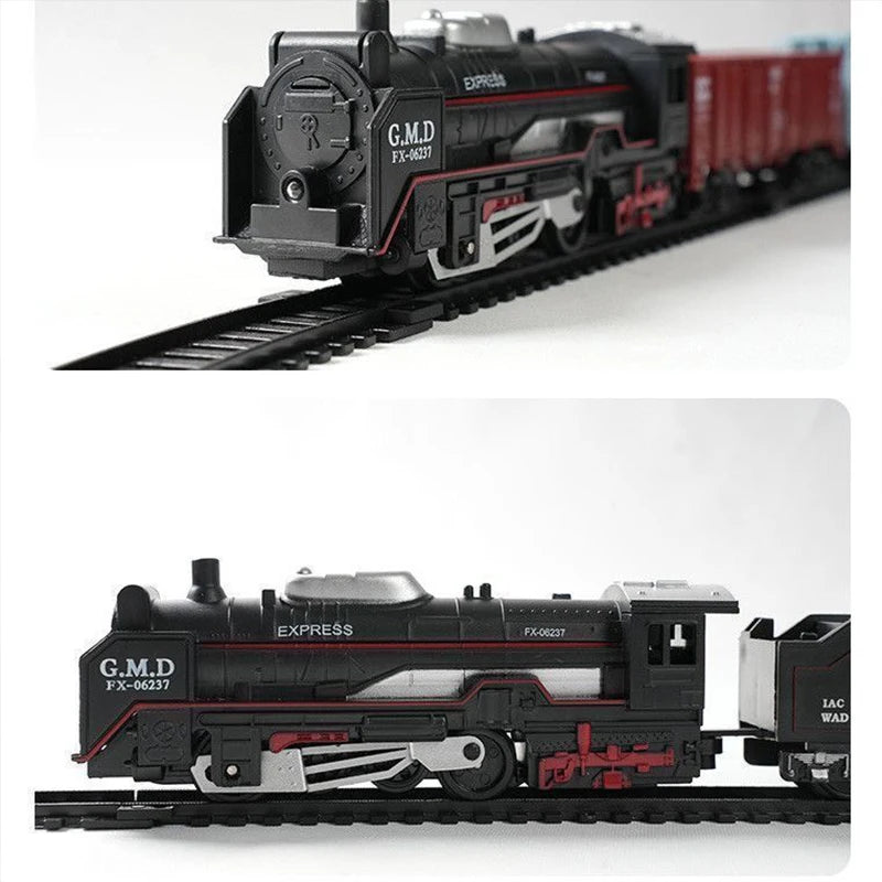Klassische Eisenbahn Güterzug Spielzeug Elektrische Eisenbahn Schienenset mit Licht Schienen Modell Spielzeug für Kinder Geschenk Kinder Erwachsenen Spielzeug