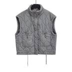 Herbst Winter Damen Stehkragen Leichte Ärmellose Baumwollweste Damen Taschendekoration Tanktop