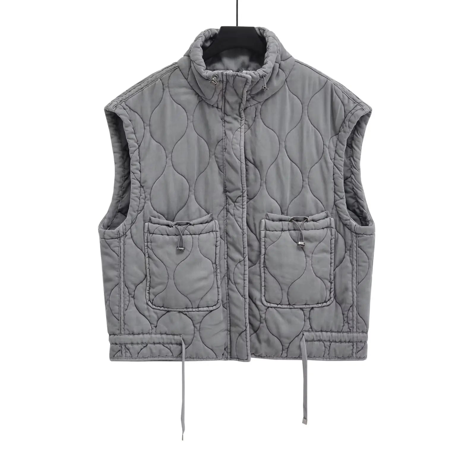 Herbst Winter Damen Stehkragen Leichte Ärmellose Baumwollweste Damen Taschendekoration Tanktop