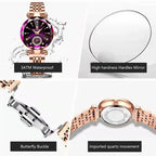 POEDAGAR Luxusuhr für Damen, wasserdicht, lässige Quarzuhr für Damen, hochwertige elegante Damenuhren, Damenuhr Reloj+Box