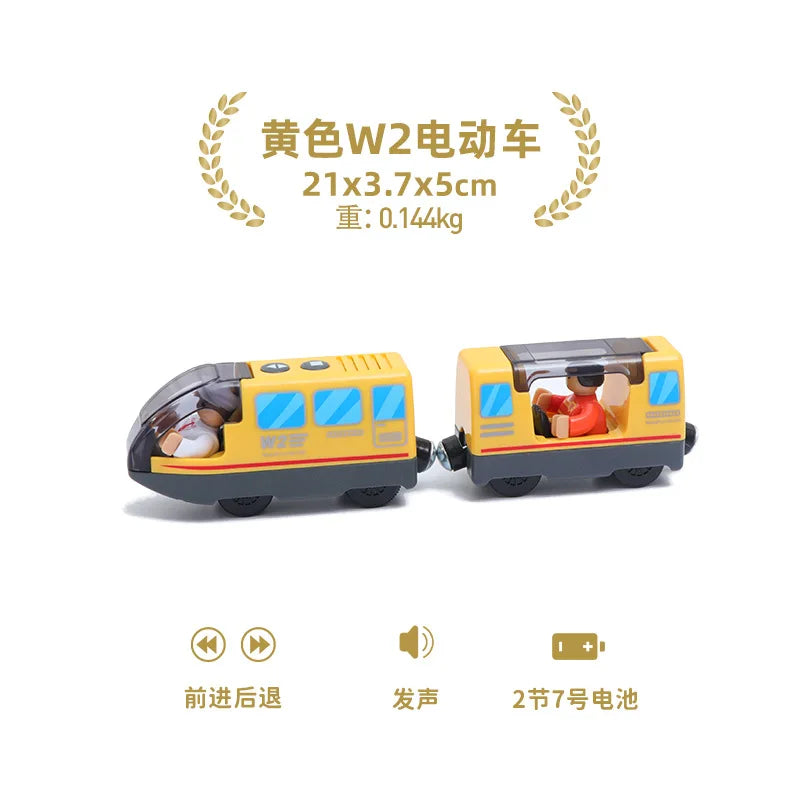 Hölzernes Elektroauto-Set Magnetischer Elektrozug mit kleiner Puppe Druckguss-Steckspielzeug-Set Kompatibel mit Eisenbahn-Holzschienenbahn