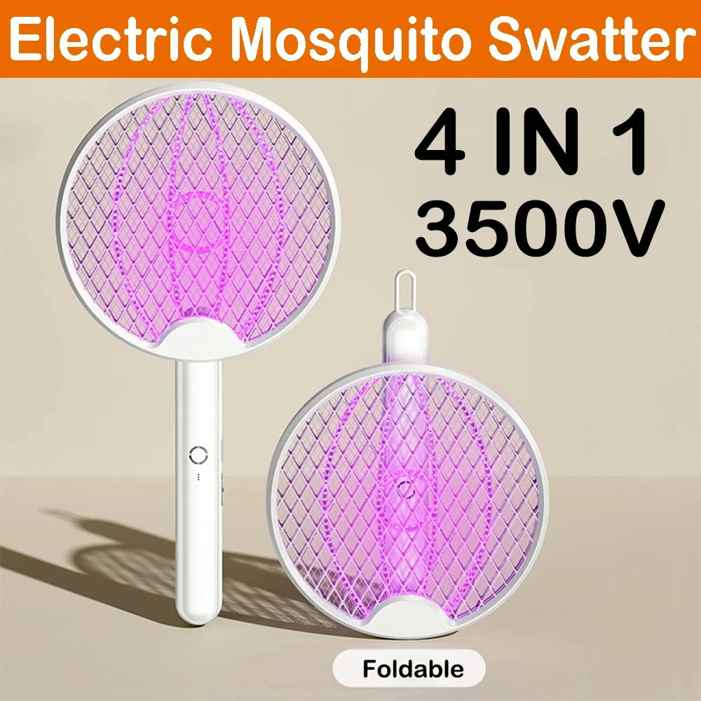 Upgraded 4 In 1 Electric Mosquito Killer Foldable Handheld Bug Zapper USB Rechargeable Fly Swatter With UV Light Trap Insect Main image