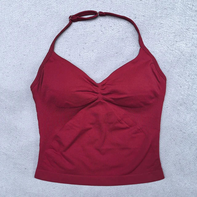 Verstellbares Sport-Neckholder-Oberteil Damen Rückenloses Gym-Top mit integriertem BH Yoga-Kleidung Ärmellose Shirts Workout-Outfits Tanktop