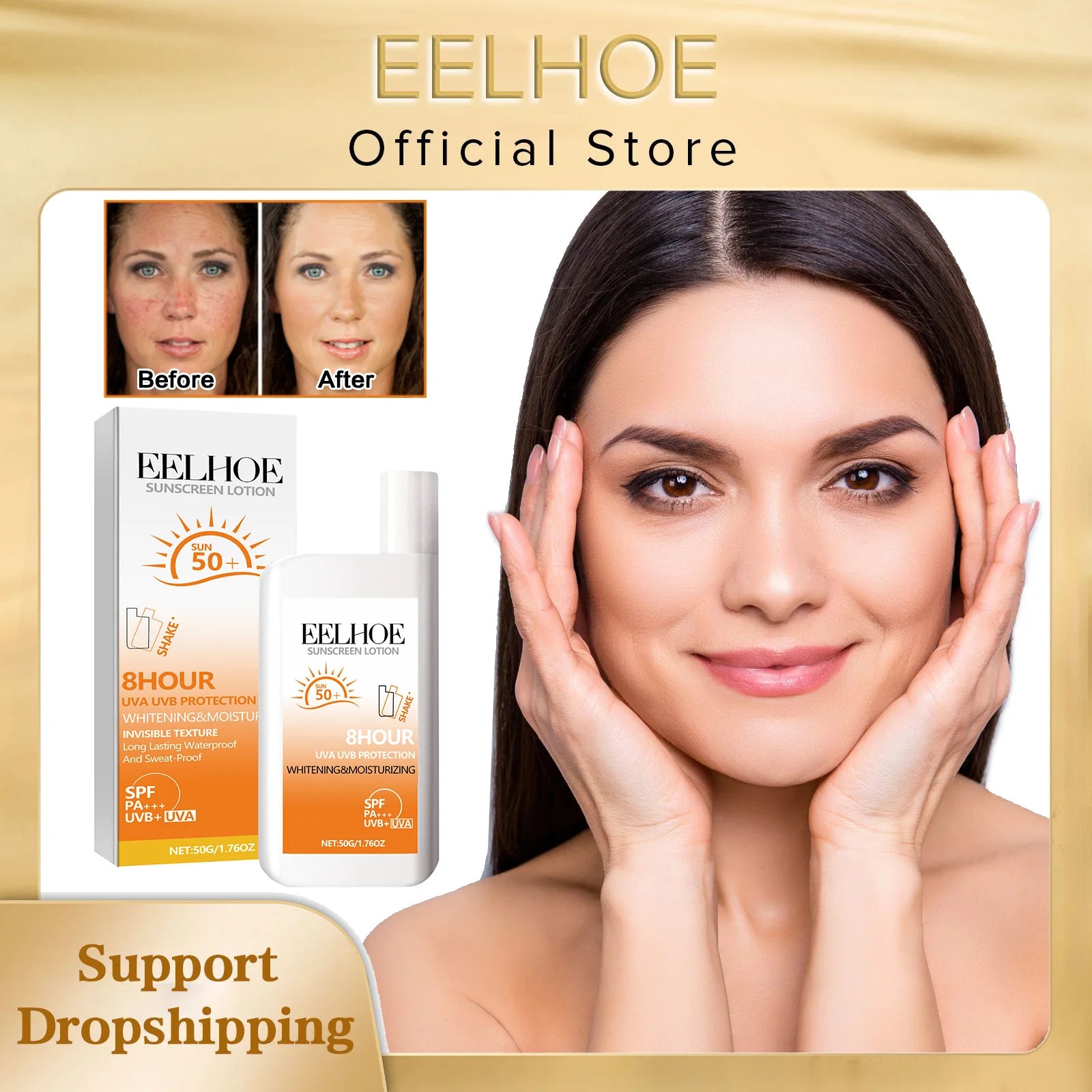 EELHOE Sonnenschutz Gesicht Ölregulierung UV-Isolation Anti-Sonne Feuchtigkeitsspendende Gesichts-Sonnencreme LSF 50 Gesichtsreparatur Hautpflege Sonnenbräunungslotion