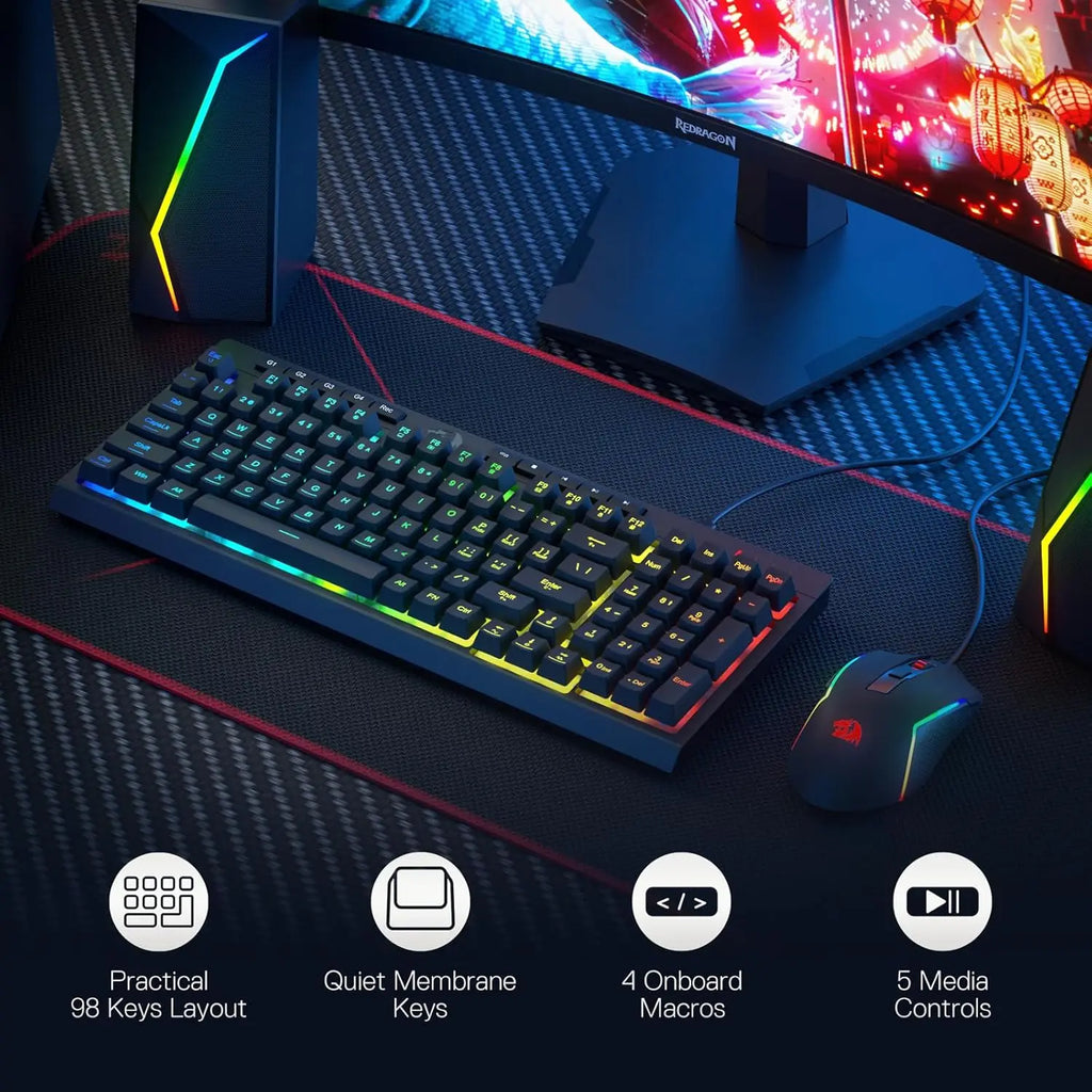 Redragon S141 Gaming-Tastatur- und Maus-Kombination, K515 kabelgebundene RGB-Membran-Tastatur und M616 kabelgebundene Gaming-Maus mit 10000 DPI im Bundle