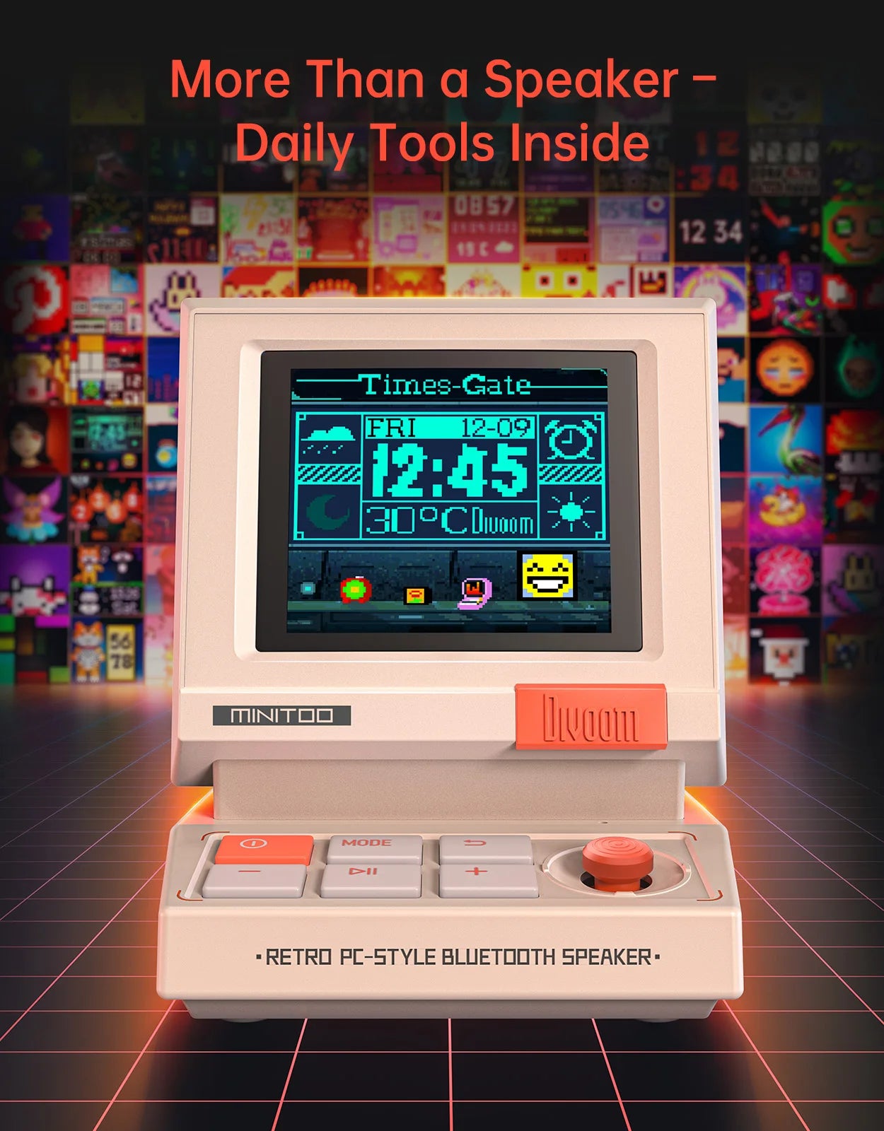 Divoom MiniToo Retro Bluetooth-Lautsprecher Tragbarer Pixel-Display-Musikbox Retro-Computer-Stil Lautsprecher Geschenk
