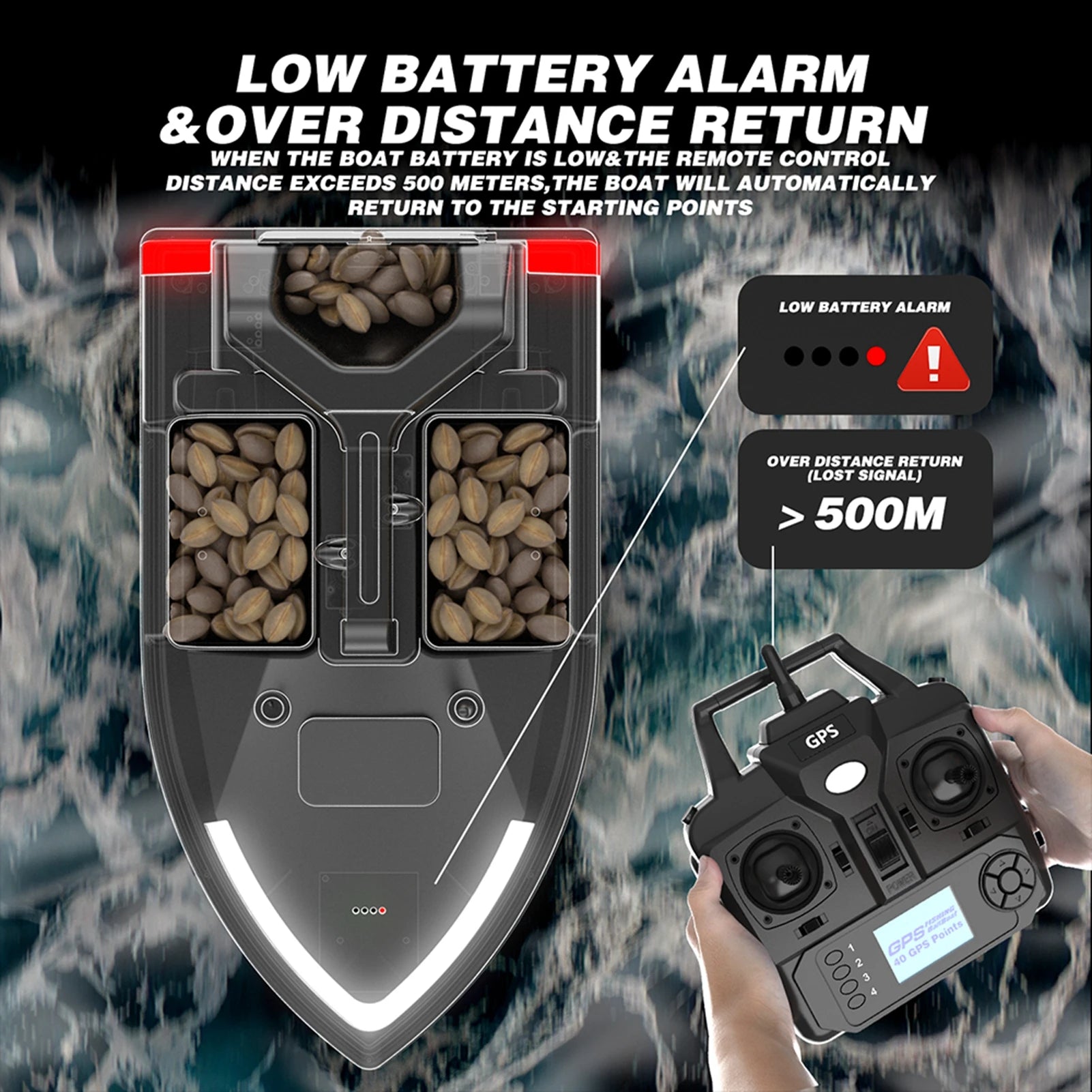Modernes GPS-Futterboot mit 3 Köderbehältern, 12000mAh kabelloses Futterboot mit automatischer Rückkehrfunktion, verschiedene Stile