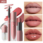 4tlg. Set Langanhaltendes Wasserdichtes Lippen-Make-up-Kit – Weicher, geschmeidiger cremiger Lippenstift & Lipgloss Lip Oil Set