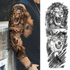 1 Sheet Full Arm Compass Zeus Skull Tiger Lion Flower Temporary Tattoos Sleeve For Men Women Adults Fake Temp Sticker Tattoo