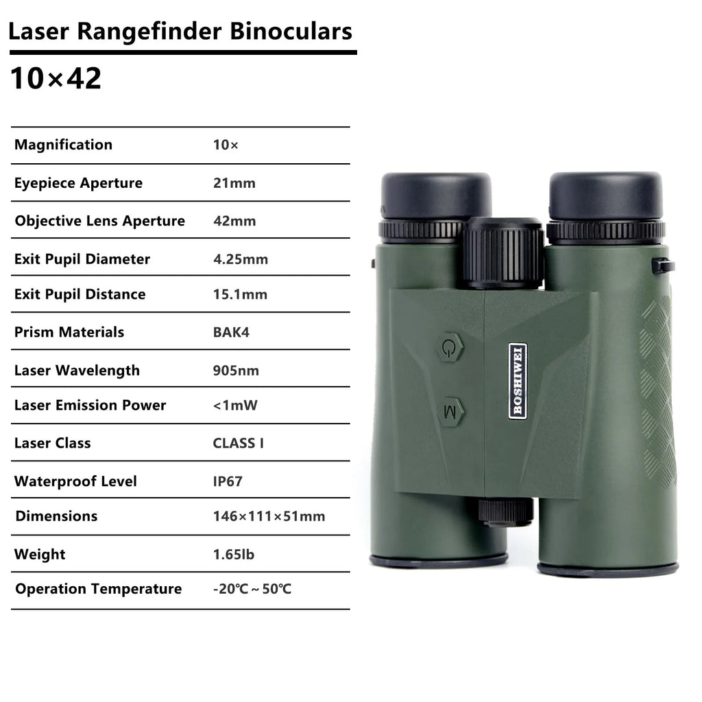 BOSHIWEI 10x42 HD Fernglas mit Laser-Entfernungsmesser IPX7 Wasserdicht Ergonomisches Design für lange Betrachtungs- und Messzeiten im Freien