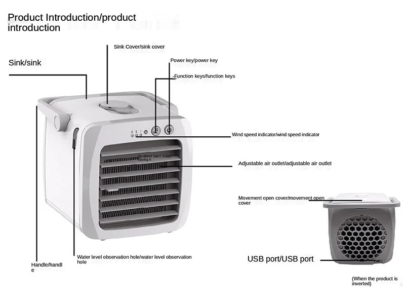 Tragbare Klimaanlage Persönlicher Luftkühler USB Persönlicher Desktop-Kühler Mini-Luftbefeuchter-Ventilator für den Schreibtisch