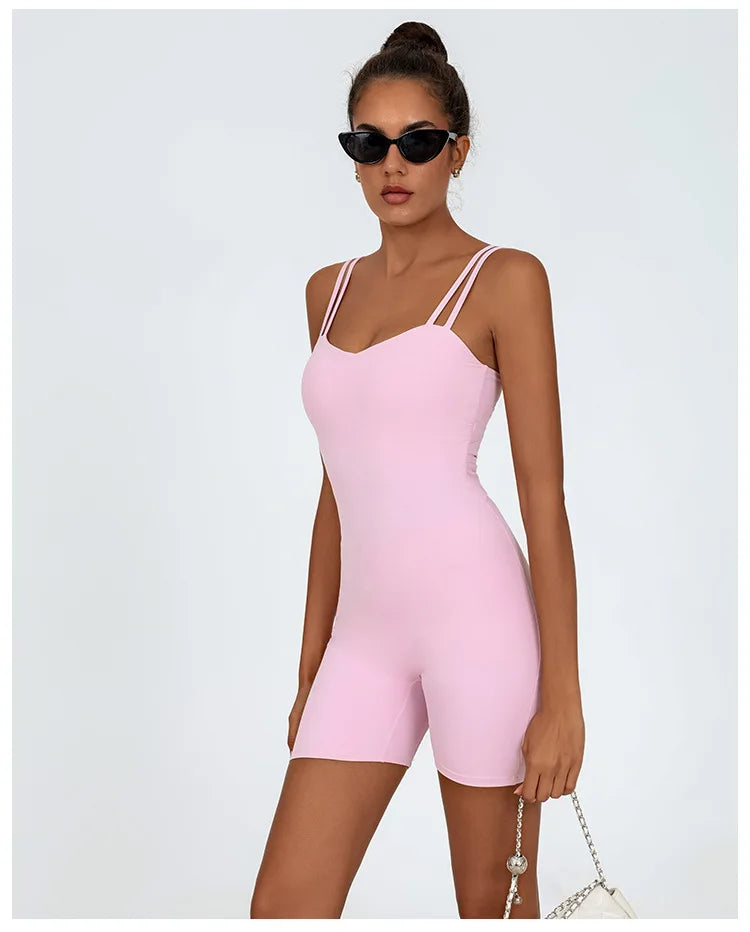 Greenora Damen Workout Strampler Sexy Rückenfrei Yoga Overall Eng Anliegend Body Fitness Activewear Ärmellose Sportbekleidung Einteiler