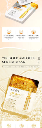 10 St. SADOER 24K Gold Vitamin C Hyaluronsäure Gesichtsmaske Feuchtigkeitsspendend Straffend Hydrierend Gesichtsmasken Hautpflegeprodukte