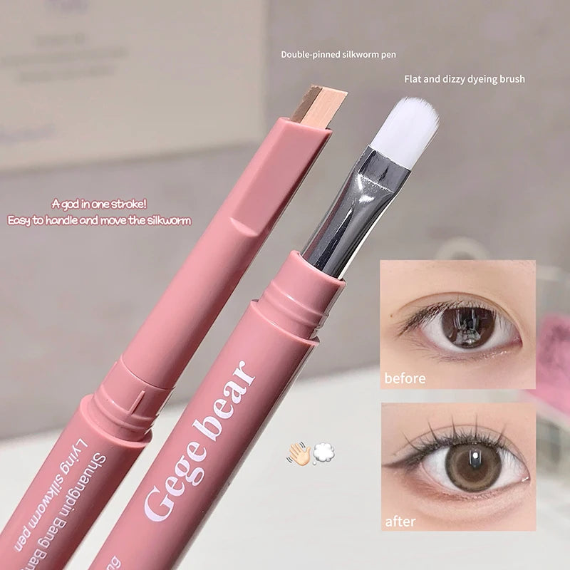 Matter aufhellender Seidenraupen-Stift, Pinkbrauner zweifarbiger Highlighter-Konturschattenstift mit Detail-Verblendpinsel für Augen-Make-up