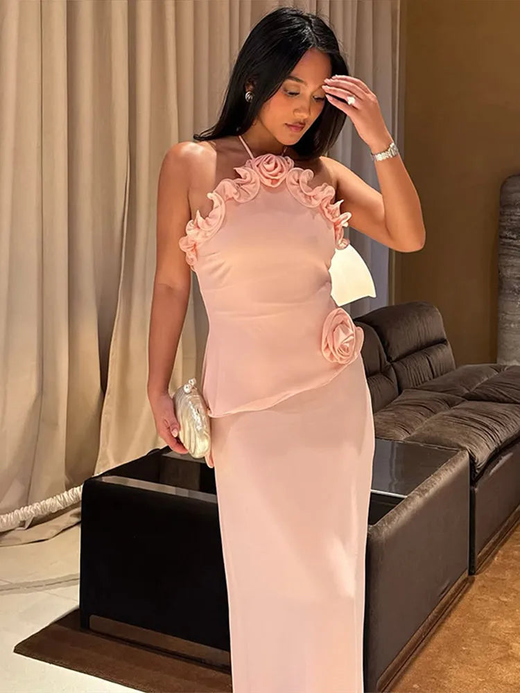 3D bedrucktes Damen-Maxikleid mit Rüschen, Neckholder, ärmelloses, formelles Abendkleid, Sommerhochzeitsgast, Frau, Vestidos 2026