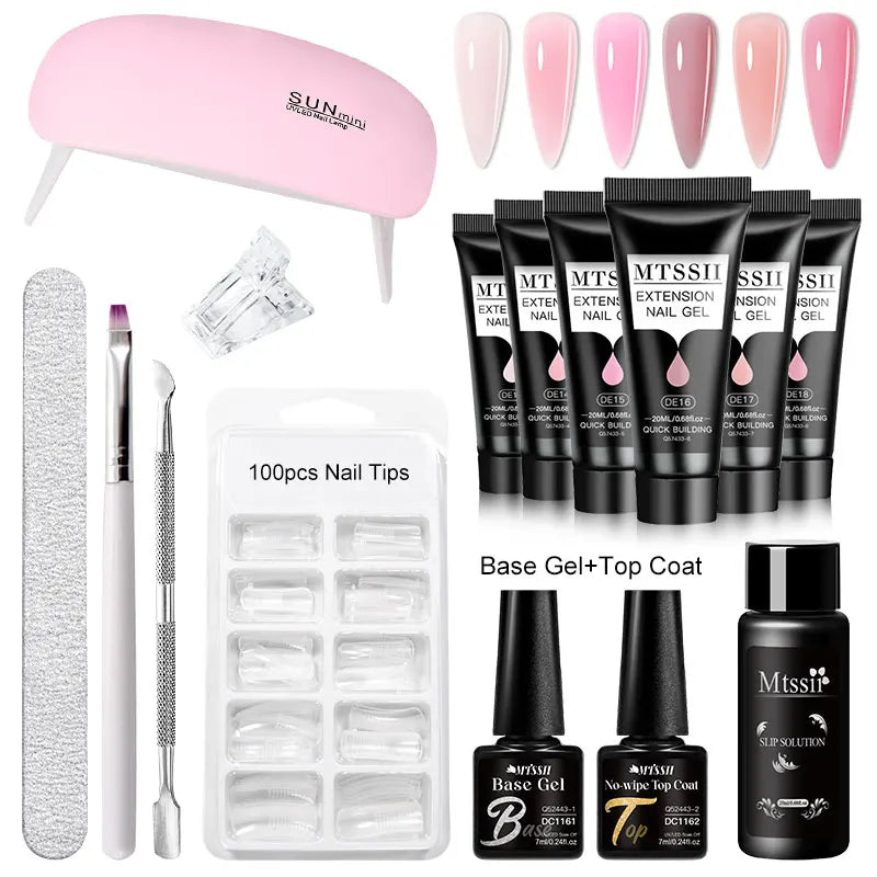 24-teiliges Set 20ml Poly Nail Extension Gel Kit Mini-UV-Lampe Versiegelung mit Basislack Überlack Professionelles Poly-UV-Nagelgel-Kit Starter-Kit