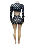 Zweiteiliges Mode-Set für Damen, Frühling/Herbst-Outfit, Langarm, kurzes Dekotop und Hüft-Kurzrock, Freizeit-Set