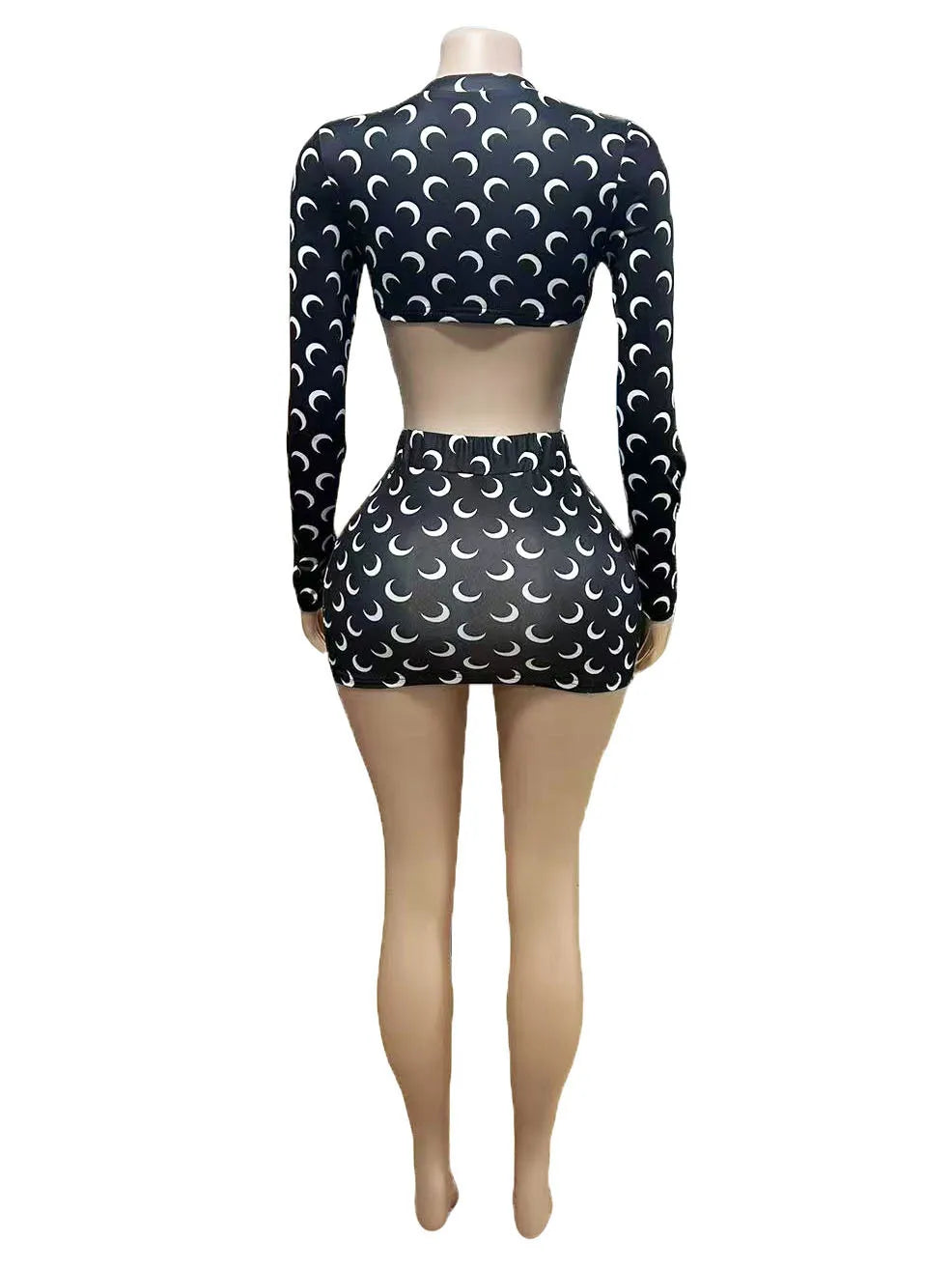 Zweiteiliges Mode-Set für Damen, Frühling/Herbst-Outfit, Langarm, kurzes Dekotop und Hüft-Kurzrock, Freizeit-Set