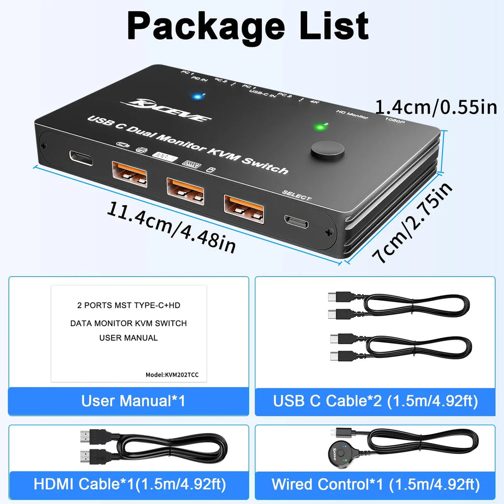 USB-C Dockingstation Triple/Dual Monitor KVM Switch 4K 1080P@60Hz, USB C KVM Switch 3/2 Monitore 2 Laptops für Windows/Mac OS