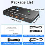USB-C Dockingstation Triple/Dual Monitor KVM Switch 4K 1080P@60Hz, USB C KVM Switch 3/2 Monitore 2 Laptops für Windows/Mac OS