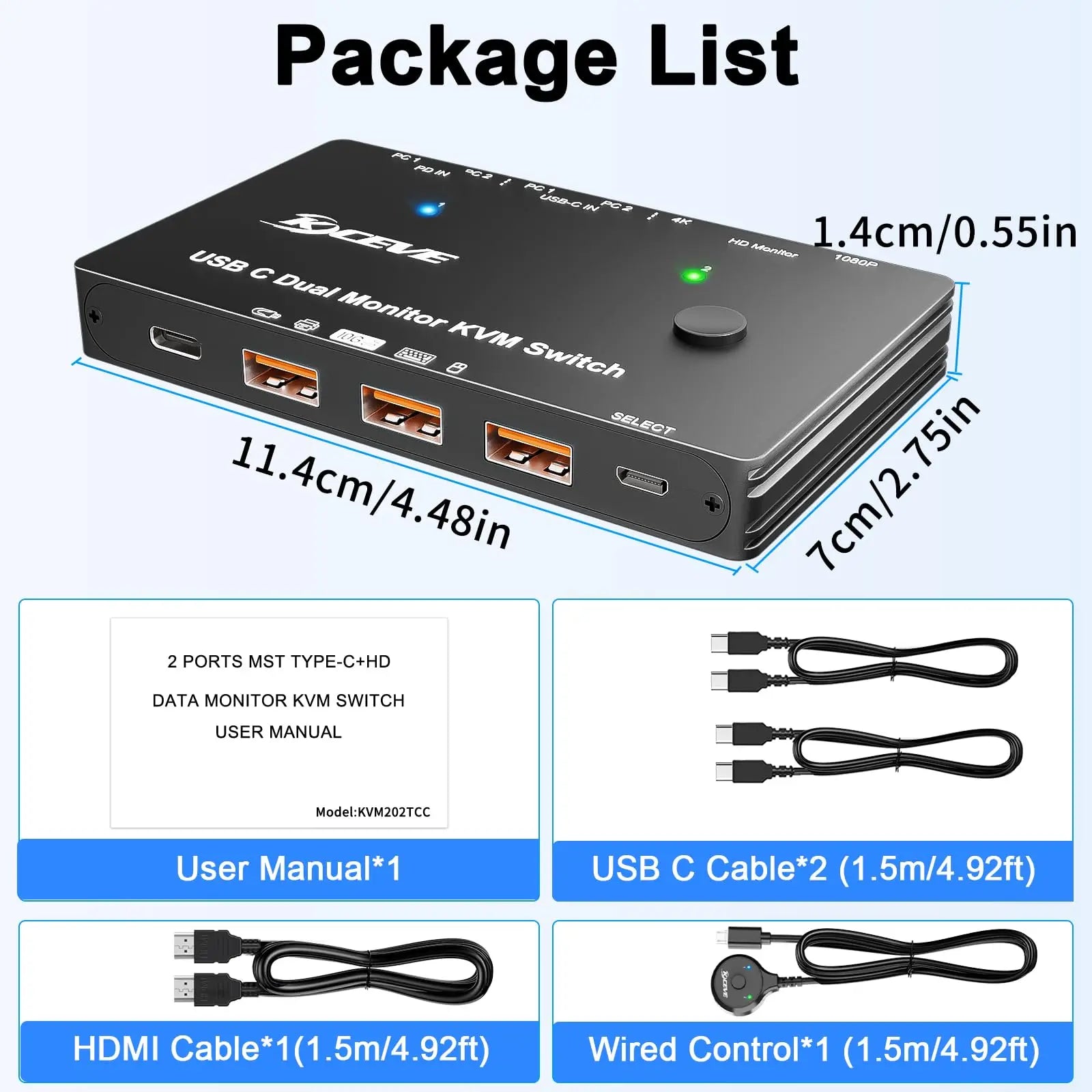 USB-C Dockingstation Triple/Dual Monitor KVM Switch 4K 1080P@60Hz, USB C KVM Switch 3/2 Monitore 2 Laptops für Windows/Mac OS