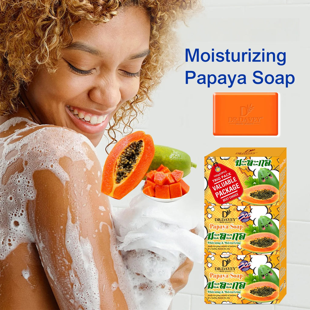 3 Stück Papaya-Seife Reinigende und feuchtigkeitsspendende handgemachte Seife zum Baden, Gesichtwaschen und zur Hautbefeuchtung